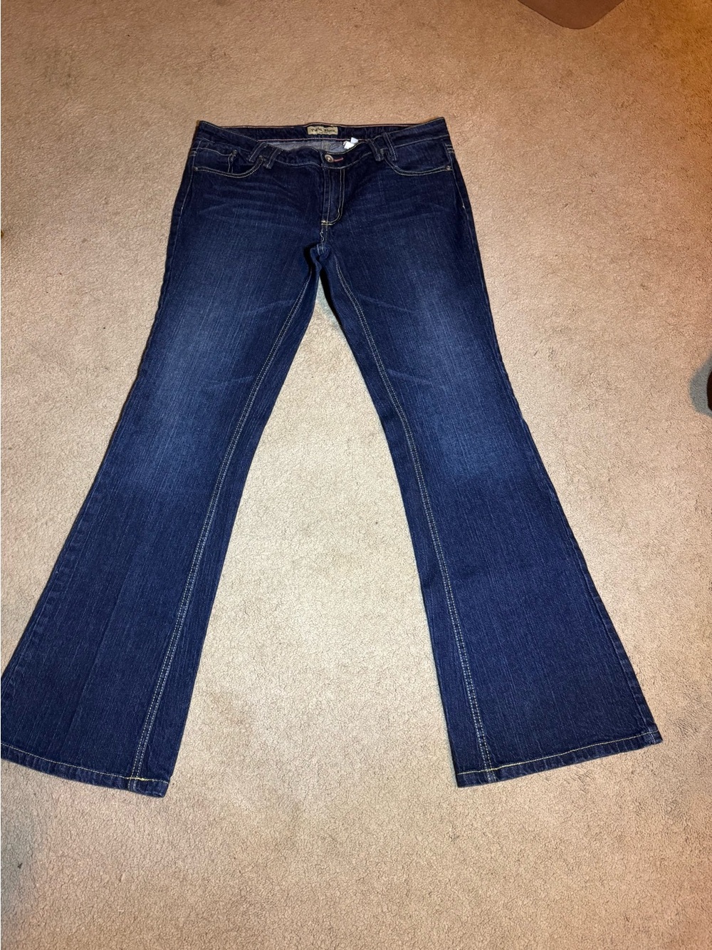 Y2K Paris Blues Dark Wash Flare Leg Jeans Contrast Stitching Size 15